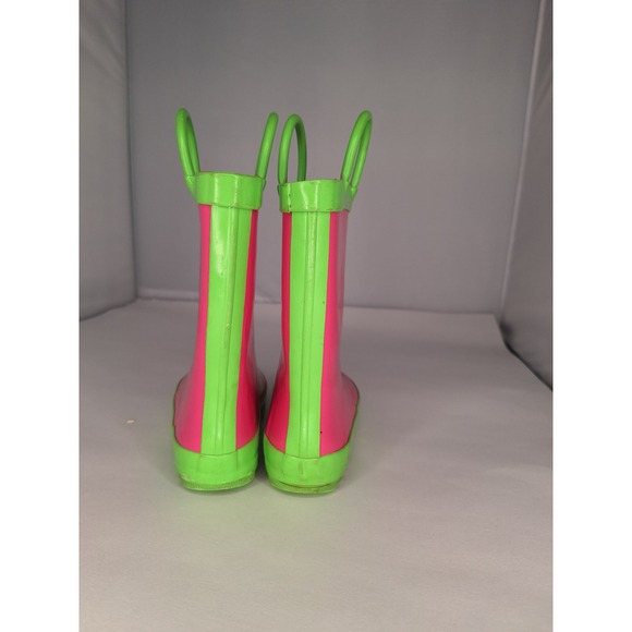 Oaki Kids Rain Boots‎ Pink Green Rubber Pull On Boots Size Toddler - Picture 3 of 9